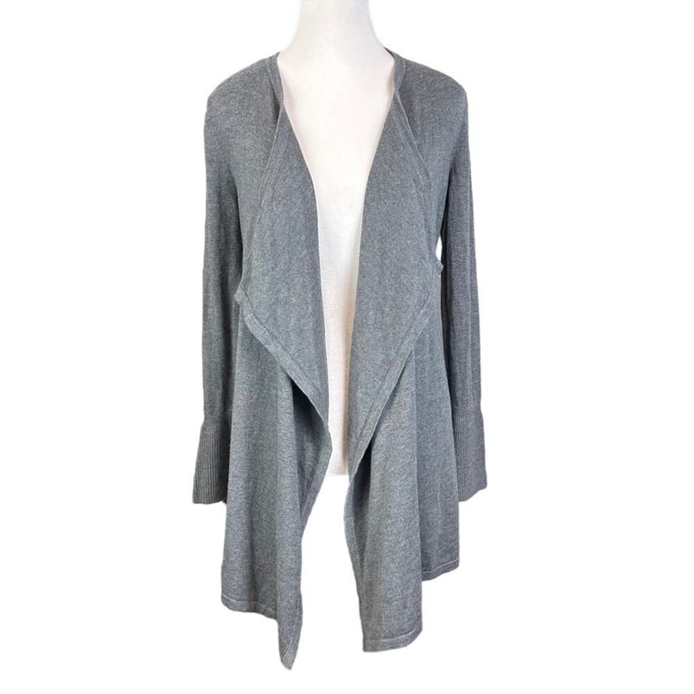 WHBM Cashmere Blend Open Waterfall Front Bell Sleeve Cardigan Gray Size XS